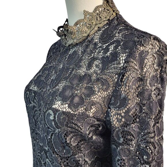 Rachel Zoe Size 6 RTR Designer Black Lace Dress Long Sleeve High Neck Hidden Zip - Picture 9 of 16